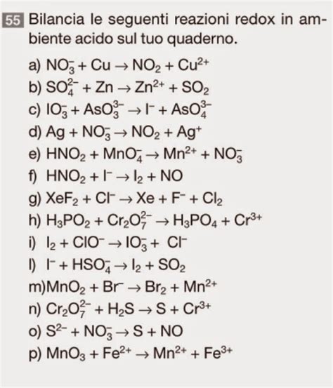 Classi Seconde Scienze Esercizi Per Le REDOX