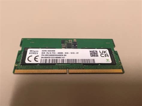 SK Hynix 8GB DDR5 1Rx16 SODIMM 4800MHz PC5 4800 HMCG66MEBSA092N Laptop