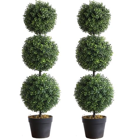 Momoplant 2 Pack Artificial Cypress Topiary Ball Tree Triple Ball