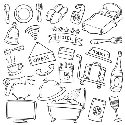 Premium Vector Hospitality Concept Doodle Hand Drawn Set Collections