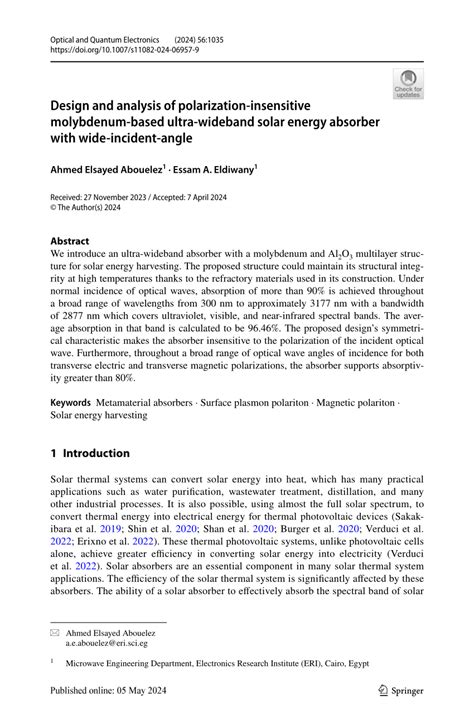 PDF Design And Analysis Of Polarization Insensitive Molybdenum Based