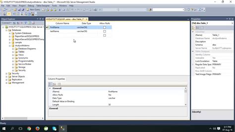 How To Create Table In Sql Server Management Studio Youtube