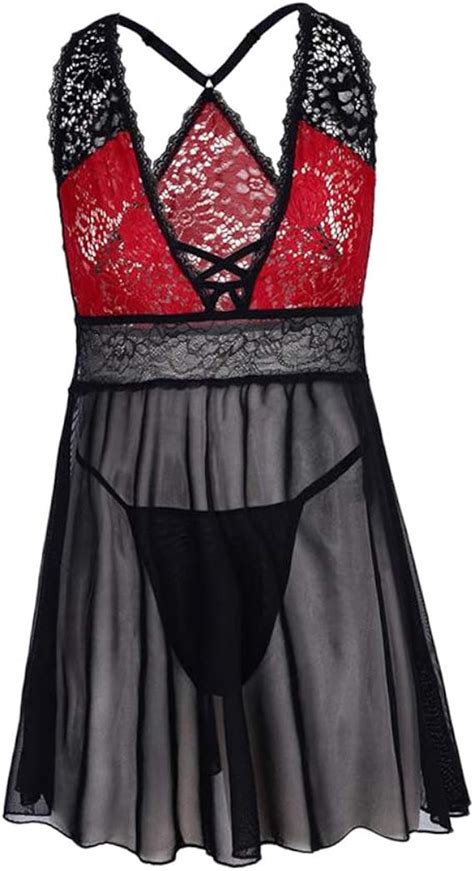 Baoblaze Damen Dessous Reizvolle Unterwäsche Set Große Größen Reizwäsche Negligee V Ausschnitt