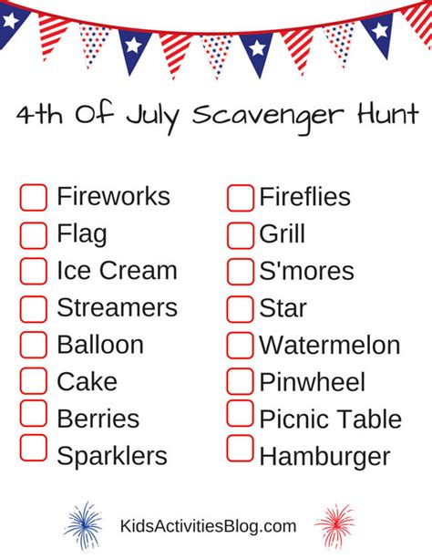 Fourth Of July Printable Scavenger Hunt