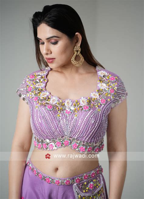 Designer Lavender Embroidered Palazzo Crop Top Set