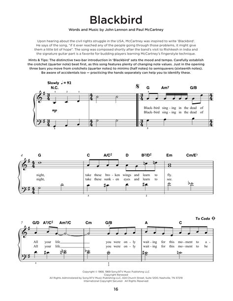 Blackbird By The Beatles Sheet Music For Really Easy Piano At Sheet