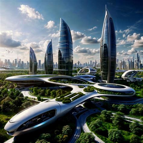 Premium Photo A Beautiful Futuristic City Of The Future Is Surrounded