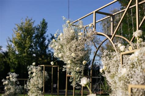 Premium Photo A Garden With White Flowers And Greenery