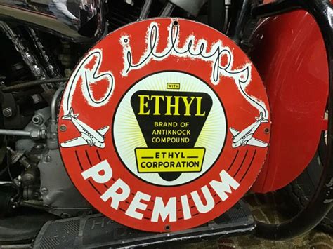 VINTAGE PORCELAIN BILLUPS PREMIUM ETYHL GASOLINE PUMP PLATE High Test