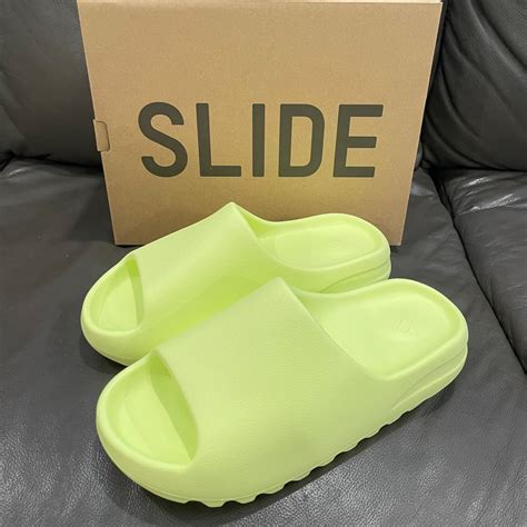 Adidas Yeezy Slides Glow Green 2022 Mens Fashion Footwear Flipflops And Slides On Carousell