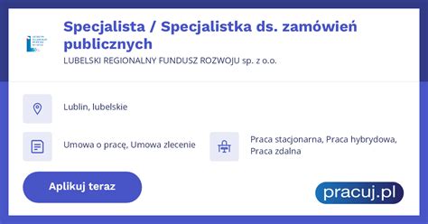 Oferta Pracy Specjalista Specjalistka Ds Zamówień Publicznych