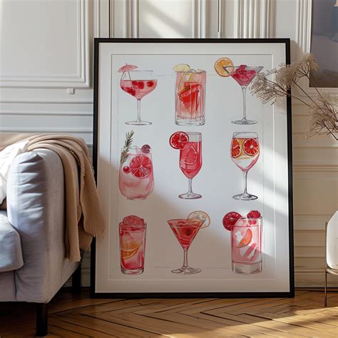 Pink Cocktail Art Print Cocktails Artwork Bar Art Print Dining Room