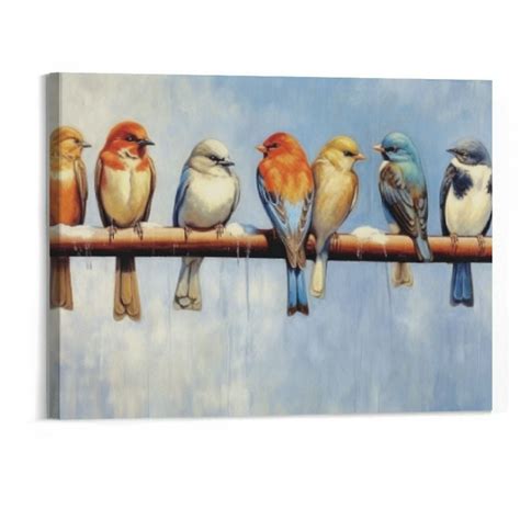 PRATYUS Abstract Birds Canvas Wall Art Colorful Birds On Wire Picture