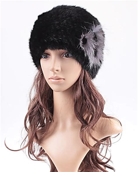 Mink Fur Cap For Women Thickening Knitted Warm Fashion Beanies With