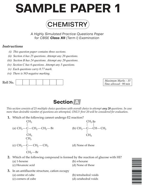 Cbse Class 12 Chemistry Sample Paper In Mcq Format Ready For The Dec