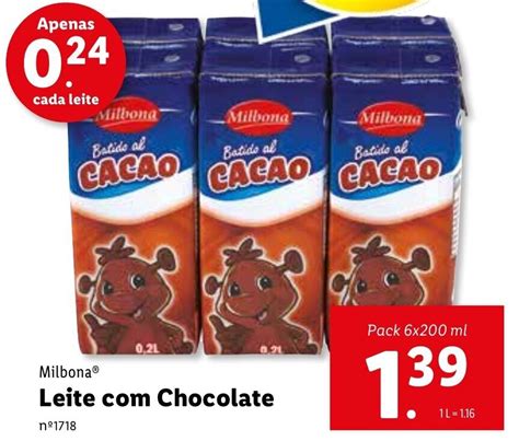 Promoção Milbona Leite Chocolate 6 x 200ml em Lidl