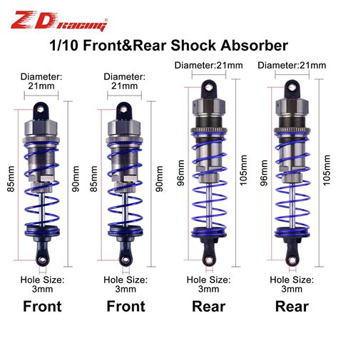 2Pcs ZD Racing 105mm Rear Shock Absorber Damper Suspension For 1 10 HSP