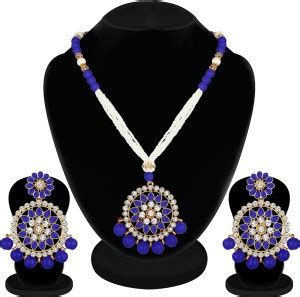 Peora Brass Gold Plated Blue White Jewellery Set Price In India Buy