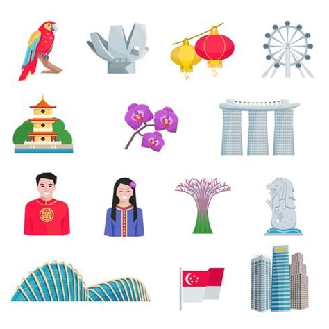 Singapour Culture Flat Icons Set 483870 Vector Art at Vecteezy