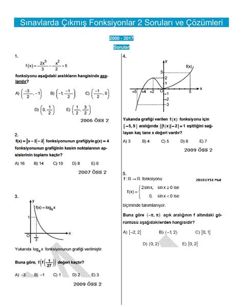 Fonksiyonlar Çıkmış Sorular ve Çözümleri Matematik Matematik