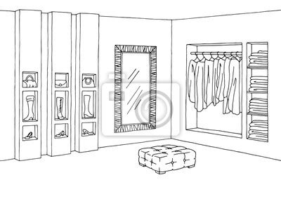 Shop Interior Graphic Black White Sketch Illustration Vector Posters