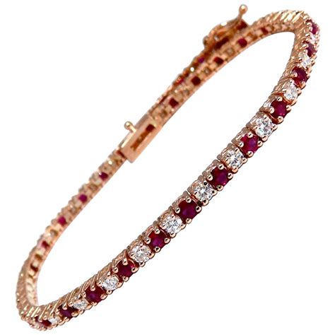 6 88 Carat Bright Red Natural Ruby Diamonds Alternating Tennis Bracelet