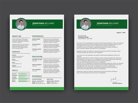 Free Green CV Resume Template Cover Letter By Andy Khan On Dribbble