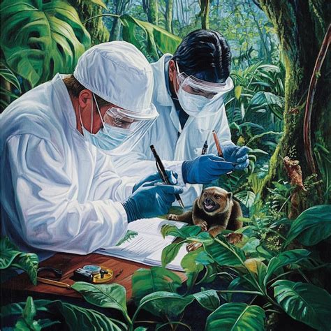 Research On Endangered Species Depicting Scientists Studying And