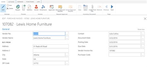 Microsoft Dynamics 365 For Financials Create Purchasing Invoice