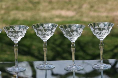 Vintage Etched Wine ~ Liquor Glasses, Set of 4, Morgantown, Mayfair, circa 1940, 3.5 oz After ...