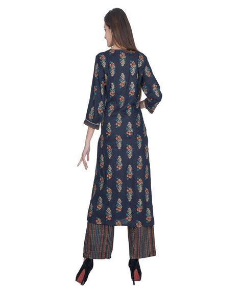 Multicolor Rayon Printed Jaipuri Kurti Palazzo Set Ved 3187253