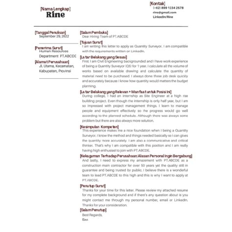 Contoh Cover Letter Surat Lamaran Kerja Bahasa Inggris English Cover Letter Example Rine Thog