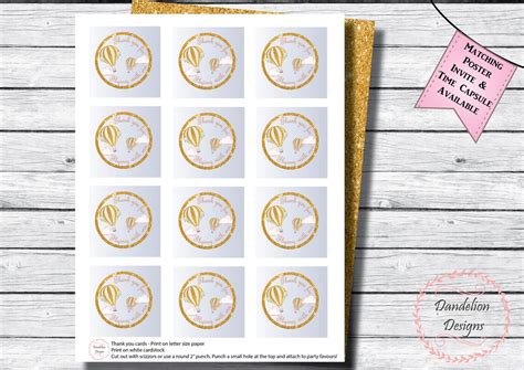 Hot Air Balloon Birthday Thank You Tag Up And Away The Etsy