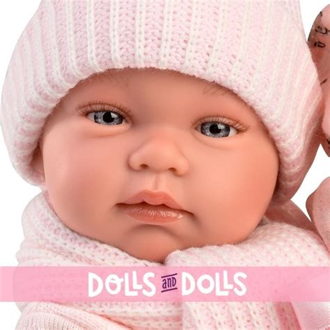 Muñeca Llorens 43 cm Recién nacido Tina con toquilla bambi rosa