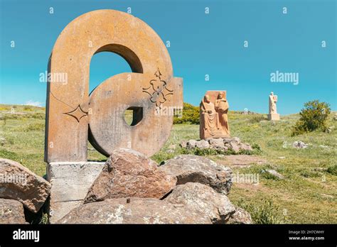 19 May 2021 Aragatsotn Armenia Armenian Alphabet Monument With Stone