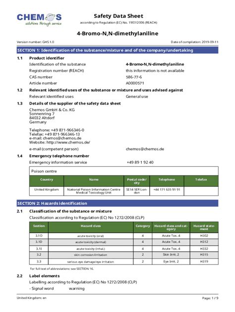 Fillable Online Safety Data Sheet: 4-bromo-N,N-dimethylaniline Fax ...