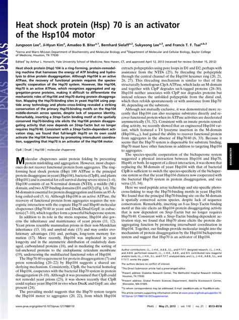 PDF Heat Shock Protein Hsp 70 Is An Activator Of The Hsp104 Motor