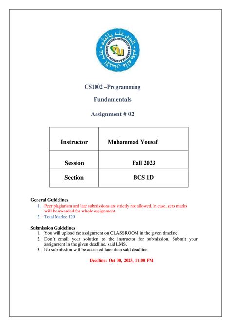 PF Assignment 02 CS1002 Programming Fundamentals Assignment 02