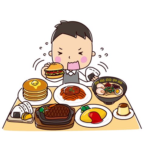 やけ食いのイラスト（暴飲暴食・男性） イラストくん