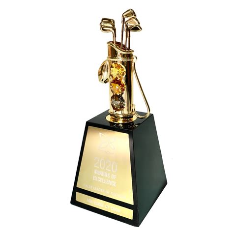 Golf Trophy Award Gold Plated Golfbag Miniature - Crystocraft