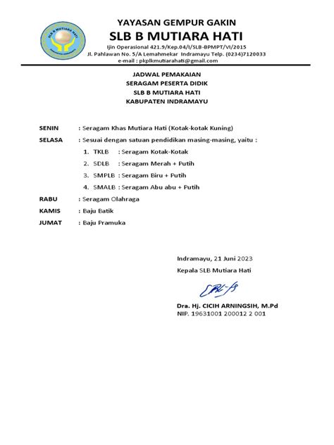 Jadwal Pemakaian Seragam Pdf