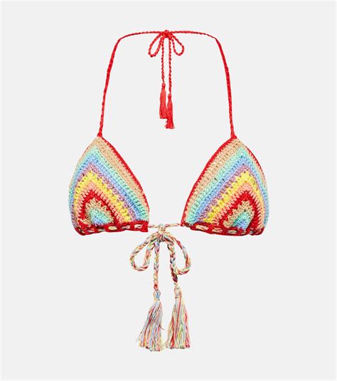 Crochet Cotton Bikini Top In Multicoloured Anna Kosturova Mytheresa