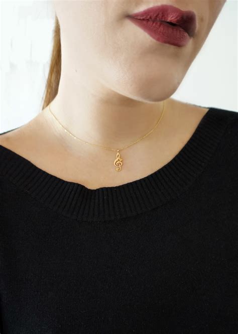 K Gold Music Note Necklace Treble Clef Charm Necklace Etsy