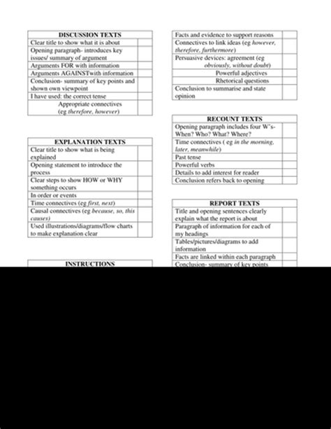 Instruction Genre Checklist Mat By Shelleymccuk Teaching Resources Tes