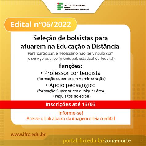 Campus Porto Velho Zona Norte seleciona Professor e Apoio Pedagógico