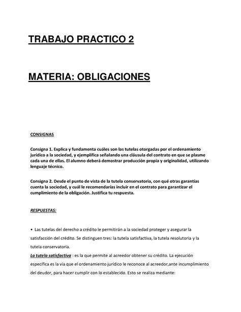 Tp 2 Obligaciones Tp 2 TRABAJO PRACTICO 2 MATERIA OBLIGACIONES