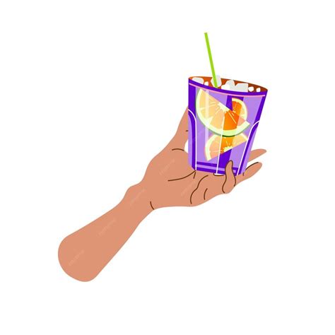 Premium Vector Hand Holds A Glass With A Refreshing Summer Cocktail