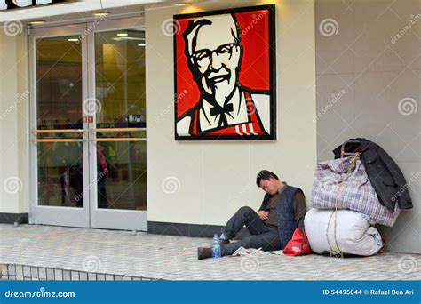 Chinese Homeless On Sit Outside Kfc Fast Food Restaurant Editorial