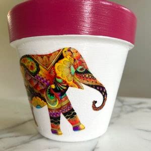 Elephant Clay Pot Elephant Planter Decoupage Pot Elephant Gifts