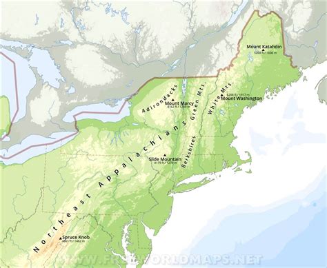 Northeastern US Physical Map